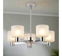 HARPER LIVING Modern 5 Lights Chandeliers Ceiling Light, Chrome Semi Flush Ceiling Lamp with Sanded Glass Shades, 5xG9 Ceiling Lighting for Living Room Bedroom Dining Room Hallway