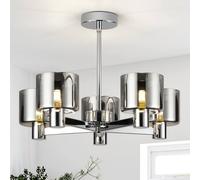 HARPER LIVING Modern 5-Light Chandeliers Ceiling Light, Chrome Semi Flush Ceiling Lamp with Smoked Glass Shades, 5xG9 Ceiling Lamp for Living Room Bedroom Dining Room Hallway