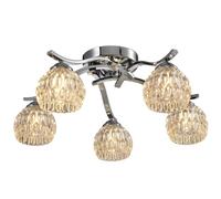 HARPER LIVING 5xG9 Chandelier Ceiling Lights, Modern Semi Flush Ceiling Lights Glass Shade, Polished Chrome Finish Ceiling Lamp, Ideal for Living Room, Bedroom, Kitchen, Hallway, Hotel