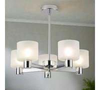HARPER LIVING Modern 5 Lights Chandeliers Ceiling Light, Chrome Semi Flush Ceiling Lamp with Sanded Glass Shades, 5xG9 Ceiling Lighting for Living Room Bedroom Dining Room Hallway