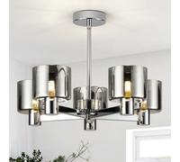 Harper Living Modern 5 Lights Chandelier Ceiling Light, Chrome Semi Flush Ceiling Lamp With Smoked Glass Shades, 5Xg9 Ceiling Lighting