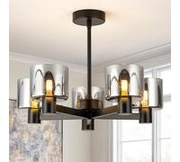 HARPER LIVING Modern 5 Lights Chandeliers Ceiling Light, Semi Flush Ceiling Lamp with Smoked Glass Shades, Matt Black Finish, 5xG9 Ceiling Lighting for Living Room Bedroom Dining Room Hallway