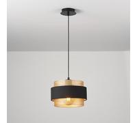 HARPER LIVING Modern Pendant Ceiling Light, Black Fabric & Gold Mesh Metal Shade, 122cm Height Adjustable Hanging Light, 40W E27 Ceiling Lamp for Living Room, Bedroom, Kitchen Island