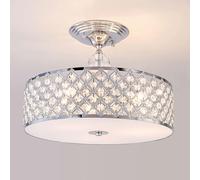 Drum Semi Flush Ceiling Light with decorative Crystals Harper Living Metallic Silver One Size
