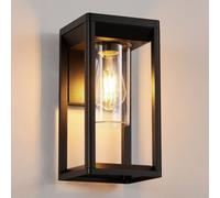 Harper Living Outdoor Wall Light Lantern Mains Powered, Black Aluminium, Outside Wall Lamp With Clear Shade, For Porch Front Door
