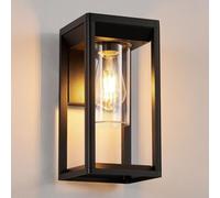 HARPER LIVING Outdoor Wall Lights Lantern Mains Powered, IP65 Weatherproof Black Aluminum, E27 Socket Outside Wall Lamp with Clear Shade, Security Lights for Porch Front Door Garden Patio, Rectangle