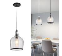 HARPER LIVING Pendant Ceiling Light, Matt Black Glass Pendant Lamp with Bubbles Glass Shade, Adjustable Drop (45-150cm) E27 Hanging Lighting for Kitchen Island Dining Room Hallway