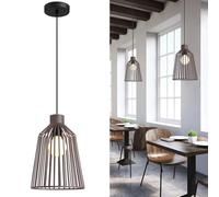 HARPER LIVING Pendant Ceiling Light, Pendant Light Fitting with Metal Cage Shade, E27 Cap Type, Height 31-150cm, Vintage Hanging Lights for Bedroom, Dining Room, Kitchen Island, Hallway, Hotel (Mocha)