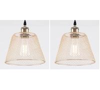 HARPER LIVING Pendant Ceiling Light Shade, Easy Fit Compact Vintage Lamp Shades, Gold Wire Mesh Basket, Metal Lampshades for Bedroom Ceiling Light Pendant (Gold) (Pack of 2)