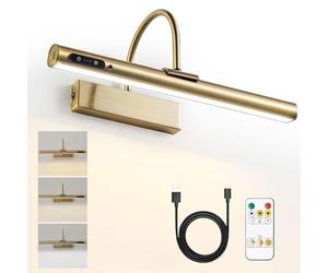 HARPER LIVING Picture Light for Wall Antique Brass, Rechargeable Picture Light with Remote, Dimmable & 3 Color Temps, Magnetic Battery Operated Wall Lights for Dartboard Frame Gallery