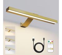 HARPER LIVING Picture Light for Wall Satin Gold, 5000mAh Battery Operated Picture Lights with Remote, Rechargeable Wall Light Indoor, Dimmable & 3 Color Temps, Display Lamp for Dartboard Frame Gallery