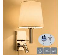 HARPER LIVING Plug-in Wall Light with LED Reading Light, E27/ES Indoor Bedside Wall Sconce Lamp with Switch and USB & USB-C Charging Ports Ideal for Bedroom Living Room Hotel