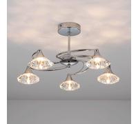 Harper Living Polished Chrome Spiral 5 Light Semi Flush Ceiling Light In Silver Silver One Size