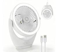 Harper Living Rechargeable Desk Fan, Portable Usb Table Fan With Led Light, 3 Speeds Stepless Dimming, Adjustable