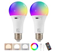 HARPER LIVING Rechargeable Light Bulb with Remote, LED E27 Edison Screw Bulb, Dimmable 9 Colours A60 RGB Lamp Bulbs 2000mAh Battery Wireless for Wall/Table/Floor/Pendant Light, Set of 2