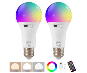 HARPER LIVING Rechargeable Light Bulb with Remote, LED E27 Edison Screw Bulb, Dimmable 9 Colours A60 RGB Lamp Bulbs 2000mAh Battery Wireless for Wall/Table/Floor/Pendant Light, Set of 2
