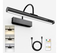 HARPER LIVING Rechargeable Picture Light with Remote, Dimmable and 3 Colour Temps, Battery Operated Wall Light with Timer & Memory, LED Display Lamp for Dartboard Pictures Frame Gallery-Black