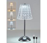 HARPER LIVING Rechargeable Table Lamp, LED Desk Lamp Battery Operated, 3 Colors and Dimmable, Bedside Reading Light Polished Chrome Finish, Cordless Touch Lamps for Bedroom Living Room Dining