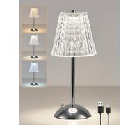 HARPER LIVING Rechargeable Table Lamp, LED Desk Lamp Battery Operated, 3 Colors and Dimmable, Bedside Reading Light Polished Chrome Finish, Cordless Touch Lamps for Bedroom Living Room Dining