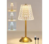 HARPER LIVING Rechargeable Table Lamp, LED Desk Lamp Battery Operated, Dimmable & 3 Colors Bedside Reading Light Polished Gold Finish, Cordless Touch Lamps for Bedroom Living Room Bar Restaurant