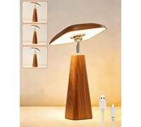 HARPER LIVING Rechargeable Table Lamp, Magnetic Touch Dimmable Mushroom Bedside Light, Portable LED Battery Desk Lamp for Bedroom Living Room Home Office Kids Room, Wood Grain Colour