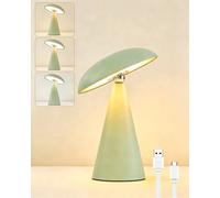 HARPER LIVING Rechargeable Table Lamp, Magnetic Touch Mushroom Bedside Light Dimmable, Portable LED Battery Desk Lamp for Bedroom Living Room Home Office Kids Room, Matt Light Green