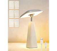 HARPER LIVING Rechargeable Table Lamp, Magnetic Touch Mushroom Bedside Light Dimmable, Portable LED Battery Desk Lamp for Bedroom Living Room Home Office Kids Room (Shiny Light Apricot)