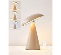 HARPER LIVING Rechargeable Table Lamp, Magnetic Touch Mushroom Bedside Light Dimmable, Portable LED Battery Desk Lamp for Bedroom Living Room Home Office Kids Room, Matt Khaki