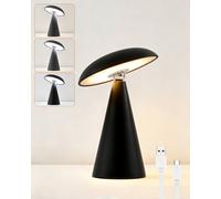 HARPER LIVING Rechargeable Table Lamp, Magnetic Touch Mushroom Bedside Light with Dimmable & 3 Colours, Portable LED Battery Desk Lamp for Bedroom Living Room Home Office Kids Room, Matt Black