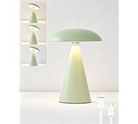 HARPER LIVING Rechargeable Table Lamp, Magnetic Touch Mushroom Bedside Light Dimmable, Portable LED Battery Desk Lamp for Bedroom Living Room Home Office Kids Room, Matt Light Green