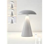 HARPER LIVING Rechargeable Table Lamp, Magnetic Touch Mushroom Bedside Light Dimmable, Portable LED Battery Desk Lamp for Bedroom Living Room Home Office Kids Room, Matt Light Grey