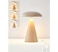 HARPER LIVING Rechargeable Table Lamp, Magnetic Touch Mushroom Bedside Light Dimmable, Portable LED Battery Desk Lamp for Bedroom Living Room Home Office Kids Room, Matt Khaki
