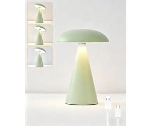 HARPER LIVING Rechargeable Table Lamp, Magnetic Touch Mushroom Bedside Light Dimmable, Portable LED Battery Desk Lamp for Bedroom Living Room Home Office Kids Room, Matt Light Green