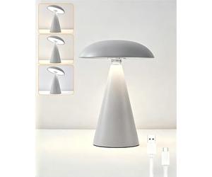 HARPER LIVING Rechargeable Table Lamp, Magnetic Touch Mushroom Bedside Light Dimmable, Portable LED Battery Desk Lamp for Bedroom Living Room Home Office Kids Room, Matt Light Grey