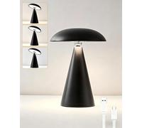 HARPER LIVING Rechargeable Table Lamp, Magnetic Touch Mushroom Bedside Light with Dimmable & 3 Colours, Portable LED Battery Desk Lamp for Bedroom Living Room Home Office Kids Room, Matt Black
