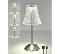 HARPER LIVING Rechargeable Table Lamp Satin Nickel, LED Desk Lamp Battery Operated, 3 Colours & Dimmable, Cordless Bedside Reading Light Touch Control for Bedroom Living Room Bar Restaurant