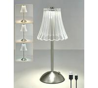 Harper Living Rechargeable Table Lamp Satin Nickel, Led Desk Lamp Battery Operated, 3 Colours & Dimmable, Cordless