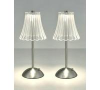 HARPER LIVING Rechargeable Table Lamp Set of 2, LED Desk Lamp Battery Operated, 3 Colours & Dimmable, Cordless Touch Lamps Bedside Reading Light for Bedroom Living Room Bar Restaurant, Satin Nickel
