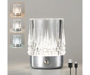 HARPER LIVING Rechargeable Table Lamp, Small Battery Operated Desk Lamp, 3 Colors & Dimmable LED Touch Lamps, USB Table Light for Bedside Living Room Kids Room, Cylindrical Shade, Chrome Finish