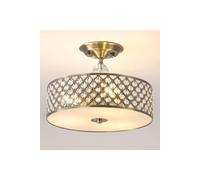 HARPER LIVING Antique Brass Semi Flush Ceiling Light, Modern Crystal Ceiling Light with Drum Shaped, Ceiling Pendant Light for Dining Room Bedrooms Living Room Kitchen Hallway, E27 Bulb Caps