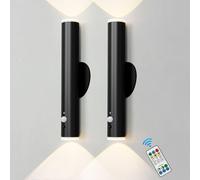 HARPER LIVING Wall Lights Set of 2 Battery Operated, LED Rechargeable Wall Lamp with Motion Sensor and Remote, Dimmable and Color Changing Wall Sconces for Living Room Bedroom Hallway, Balck