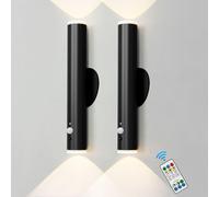 HARPER LIVING Wall Lights Set of 2 Battery Operated, LED Rechargeable Wall Lamp with Motion Sensor and Remote, Dimmable and Color Changing Wall Sconces for Living Room Bedroom Hallway, Balck