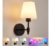 HARPER LIVING Battery Operated Wall Lights Set of 2, Fabric Wall Lamps with Rechargeable Bulbs & Remote, 3 CCT & 9 RGB Dimmable Wireless Wall Sconce Light for Bedroom Living Room Hallway (Black)