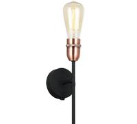 Harper Living Single Up Wall Light E27/es Bulb Cap With On/off Switch In Black Black One Size
