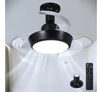 HARPER LIVING Small Ceiling Fans with Lights & Remote, E27 Screw in Fan Lamp with 3 Retractable Blades, 30W 1400LM Dimmable & 3CCT LED Ceiling Fan Light Bulb Ideal for Small Rooms, Black
