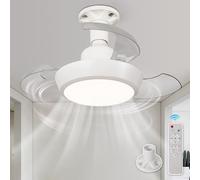 HARPER LIVING Small Ceiling Fans with Lights & Remote, E27 Screw in Fan Light with 3 Retractable Blades, 30W 1400LM Dimmable & 3CCT LED Ceiling Fan Light Bulb for Bedroom Living Room Kitchen, White