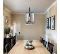 Harper Living Smoked Glass Pendant Light, E27 Ceiling Lighting Black, Adjustable Height Industrial Hanging Lamp, Medium
