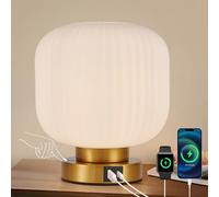 HARPER LIVING Table Lamp with USB-C & USB-A Charging Ports, Touch Control Dimmable E27 Desk Lamp, Cream Glass Shade & Brass Base Bedside Light for Bedroom Office Study (Bulb Not Included)