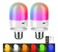 Harper Living Usb Rechargeable Led Bulb With Remote, E27 Screw & Magnetic, Dimmable 9 Colours Rgb Light Bulbs, 2 Pack