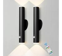 HARPER LIVING Wall Lights Set of 2 Battery Operated, LED Rechargeable Wall Lamp with Motion Sensor and Remote, Dimmable and Color Changing Wall Sconces for Living Room Bedroom Hallway, Balck